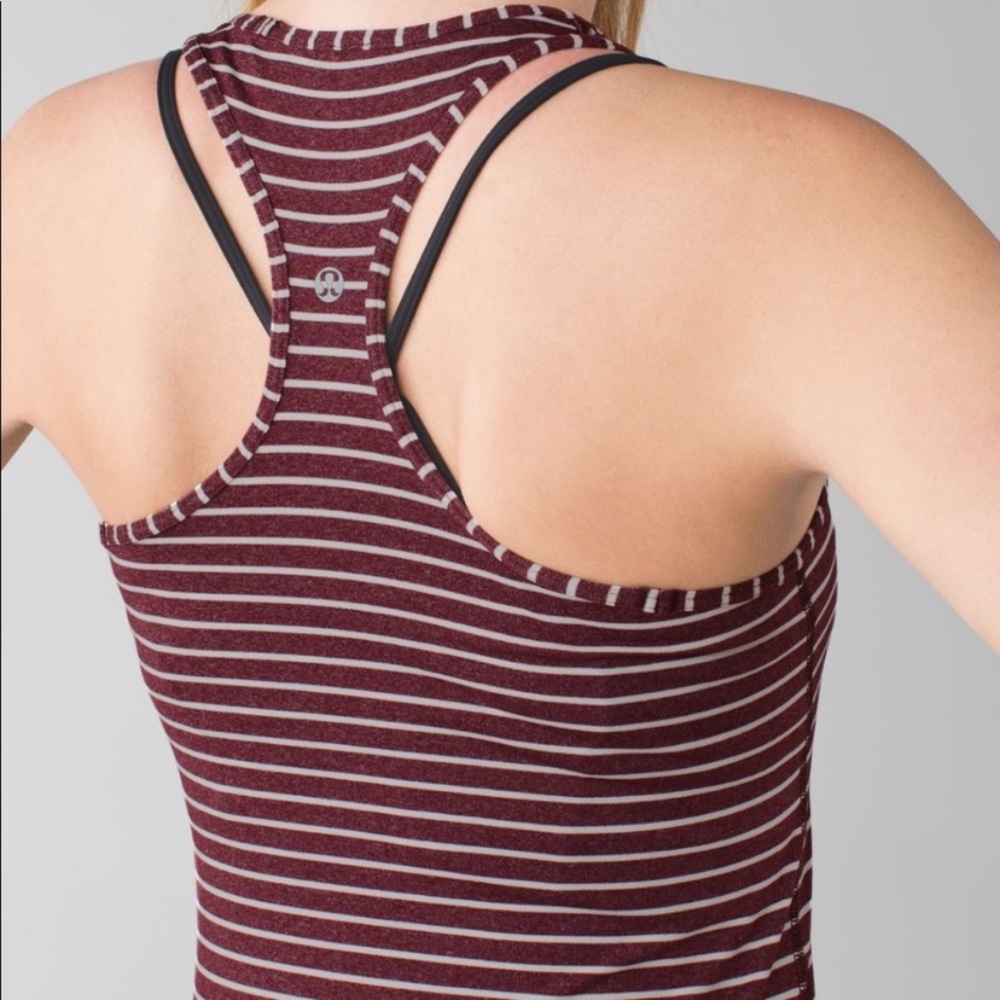 Lululemon Cool Racerback Tank Burgundy Maroon Red White Stripe 2